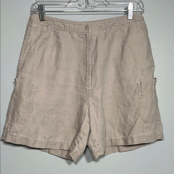 J. Jill 100% Hemp Utility Cargo Shorts Natural Beige Linen-Look Shorts Size 10 - Picture 1 of 7